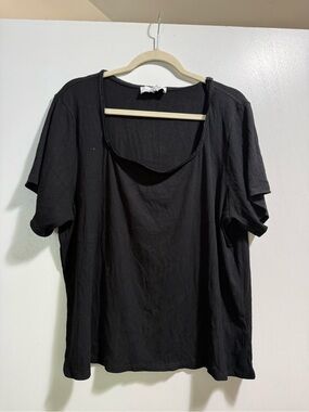 Magaschoni Black Short-Sleeve Ribbed Scoop Neck Top